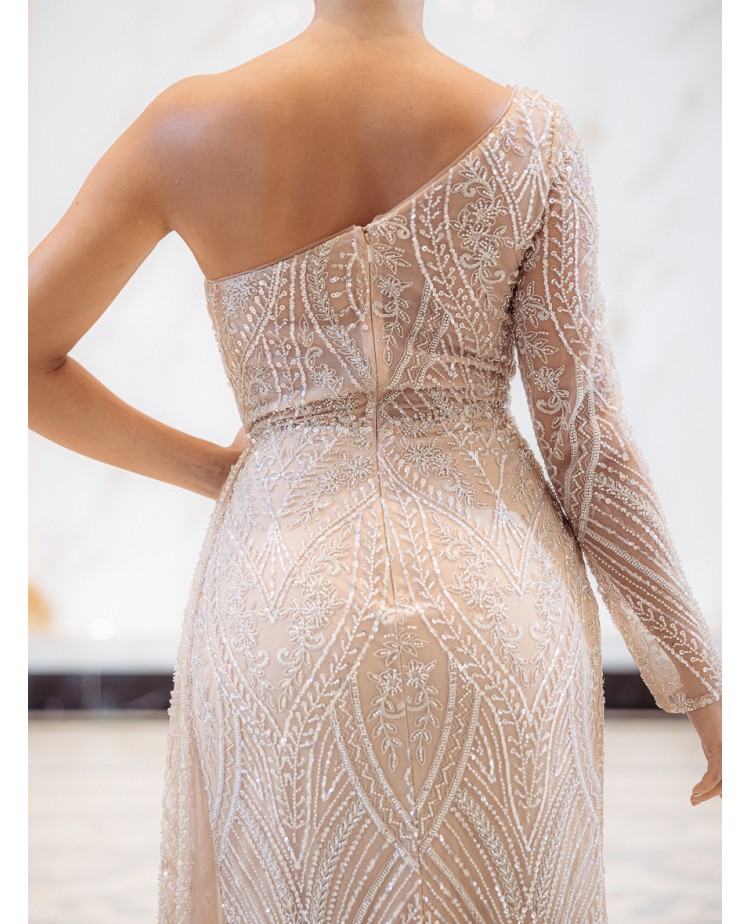Robe Fourreau Asymétrique Sans Manches, Longueur Au Sol, pour Mère de la Mariée, avec Plis et Cristaux Drapés
