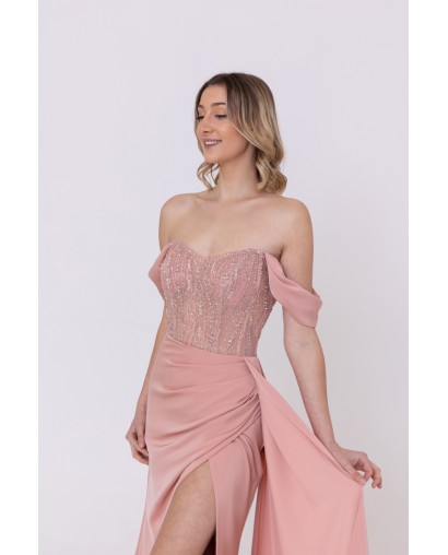 Robe de soirée rose bustier coupe fourreau avec une fente Promarried