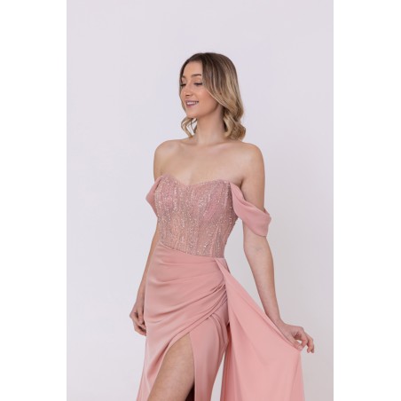 Robe de soirée rose bustier coupe fourreau avec une fente Promarried