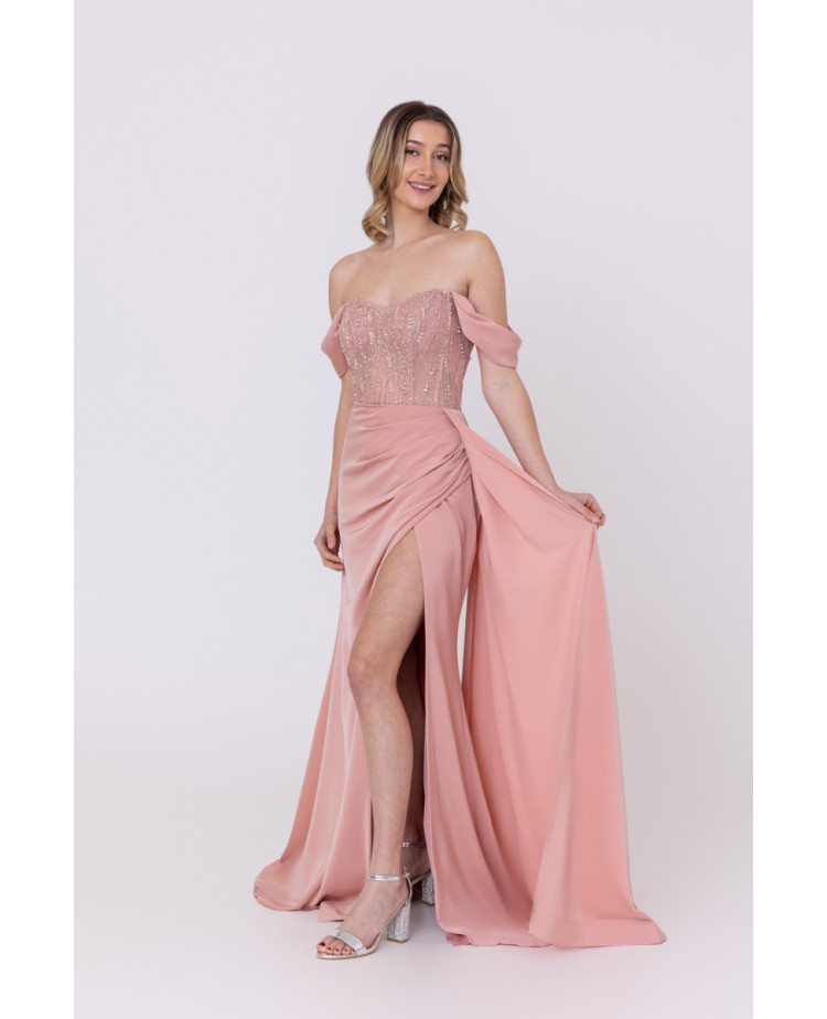 Robe de soirée rose bustier coupe fourreau avec une fente Promarried