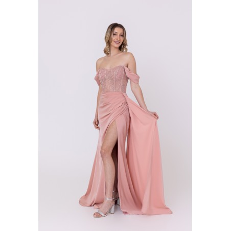 Robe de soirée rose bustier coupe fourreau avec une fente Promarried