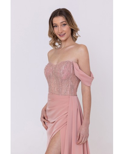 Robe de soirée rose bustier coupe fourreau avec une fente Promarried