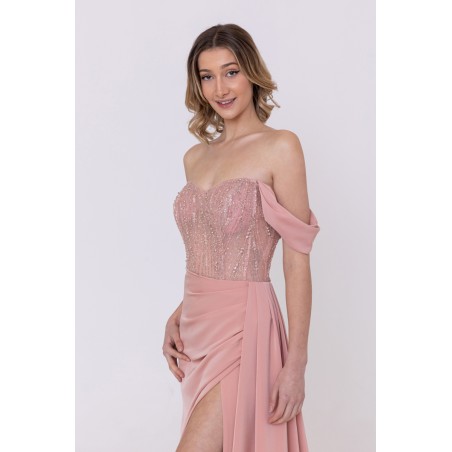 Robe de soirée rose bustier coupe fourreau avec une fente Promarried