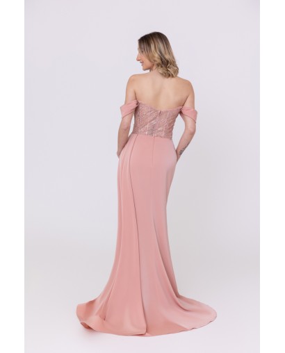 Robe de soirée rose bustier coupe fourreau avec une fente Promarried