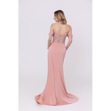 Robe de soirée rose bustier coupe fourreau avec une fente Promarried