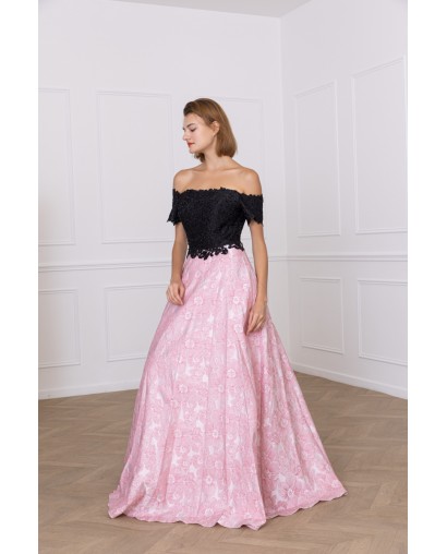 Robe de soirée coupe princesse noir et rose