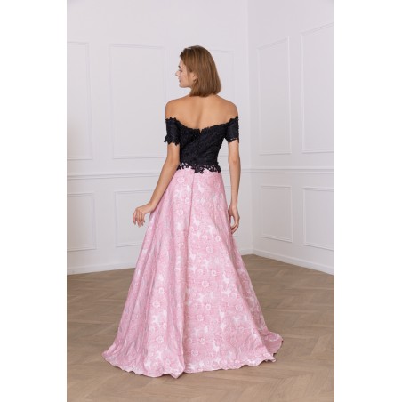 Robe de soirée coupe princesse noir et rose