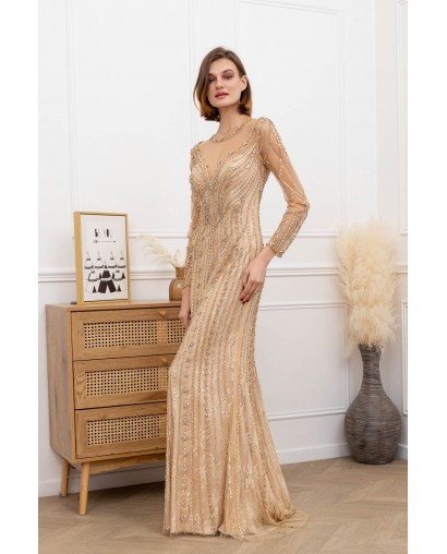 Robe de Cocktail Sirène Gold Perlée