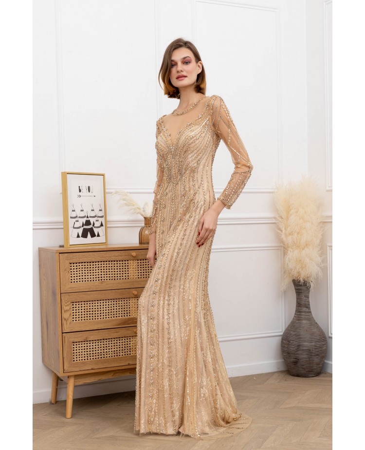 Robe de Cocktail Sirène Gold Perlée