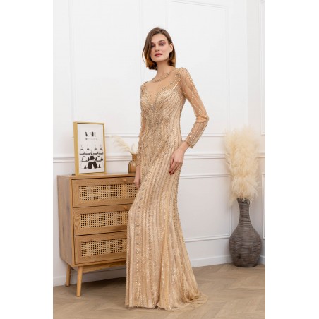 Robe de Cocktail Sirène Gold Perlée