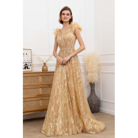 Robe de Cocktail Évasée en Tulle Souple Gold