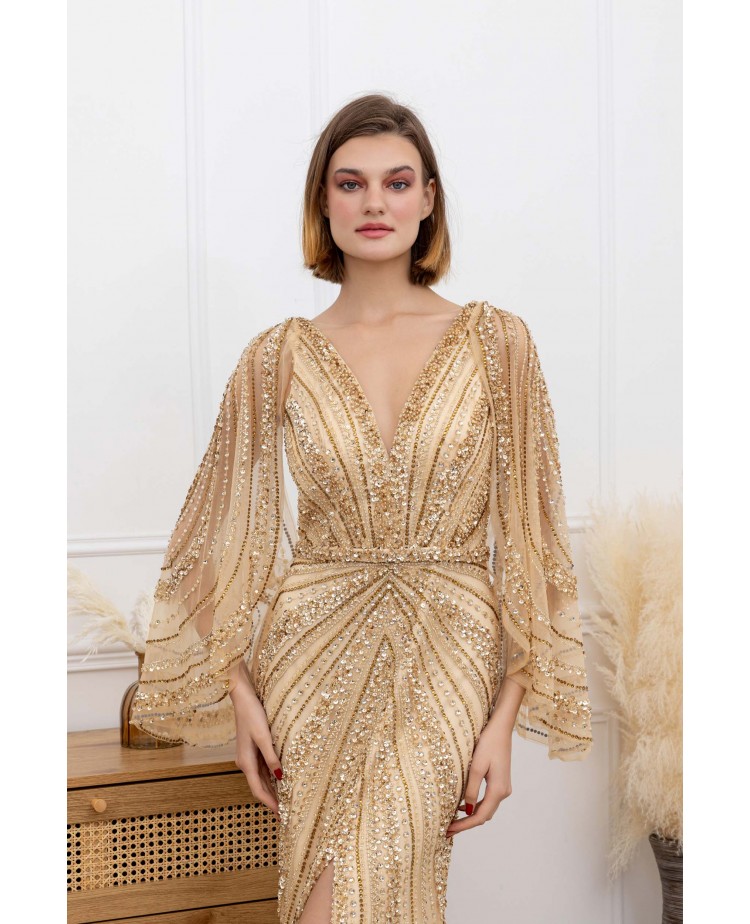 Robe de cocktail gold entièrement perlée