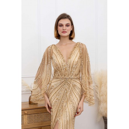 Robe de cocktail gold entièrement perlée