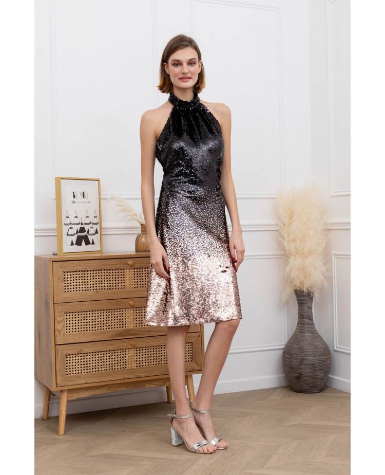 Robe de cocktail en sequin noir et gold courte