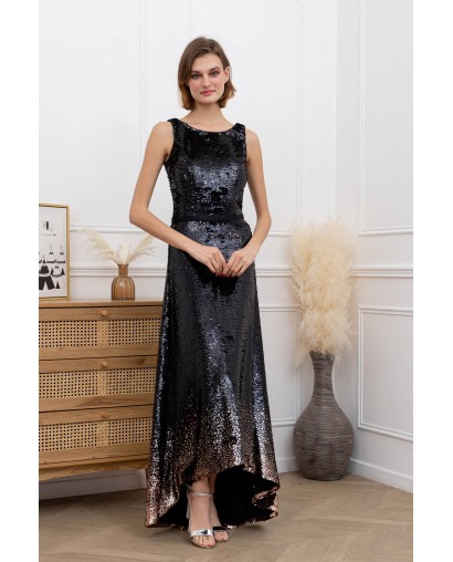 Robe de cocktail en sequin noir et gold courte