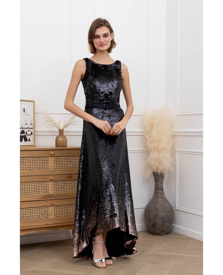 Robe de cocktail en sequin noir et gold courte