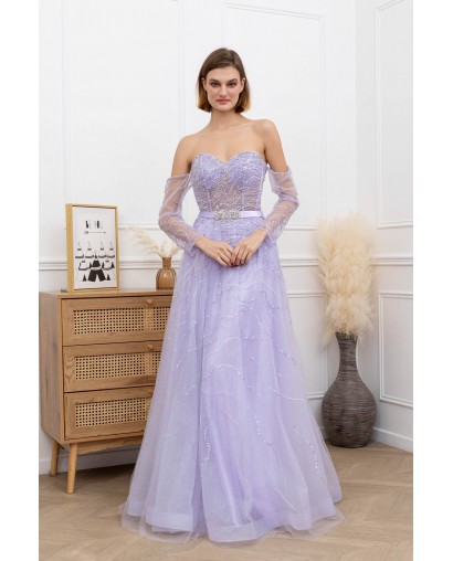 Robe de Cocktail Vert Lilas Perlée – Élégance Intemporelle