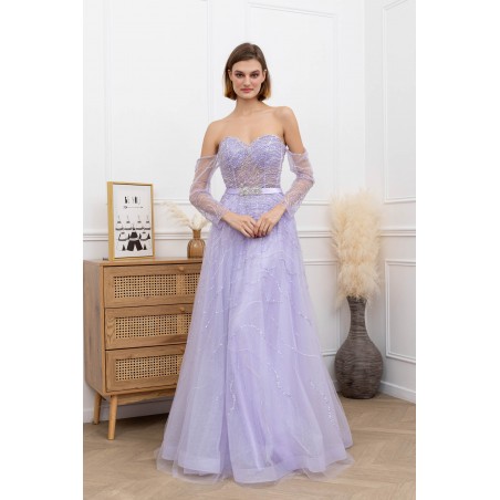 Robe de Cocktail Vert Lilas Perlée – Élégance Intemporelle