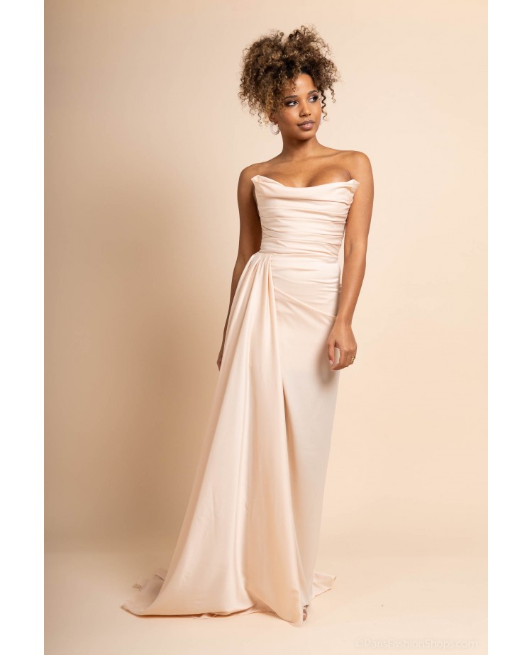 Robe de cocktail beige bustier en satin Promarried