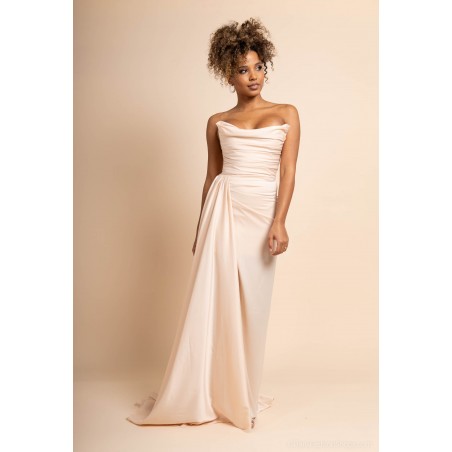 Robe de cocktail beige bustier en satin Promarried