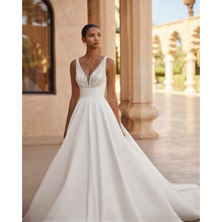 Robe de mariée volumineuse en mikado avec corsage perlé – Rosa Clará