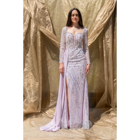 Robe de Cocktail en Crêpe Satiné avec Drapé Poitrine et Laçage au Dos