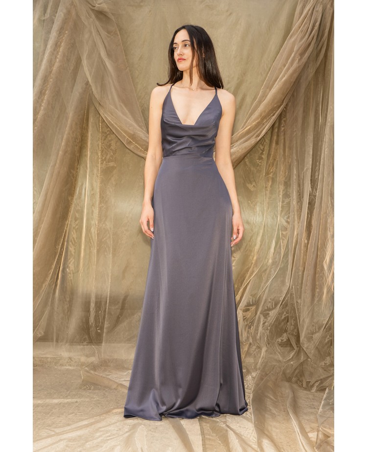 Robe de Cocktail en Crêpe Satiné avec Drapé Poitrine et Laçage au Dos