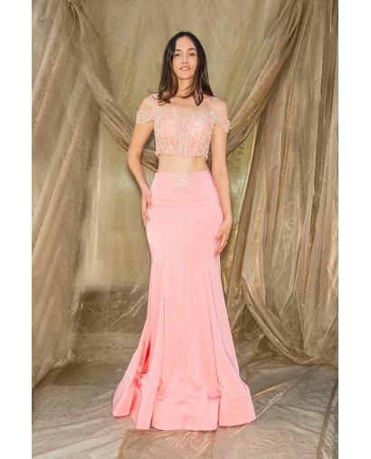 Ensemble Bustier Perlé et Jupe Trompette Corail