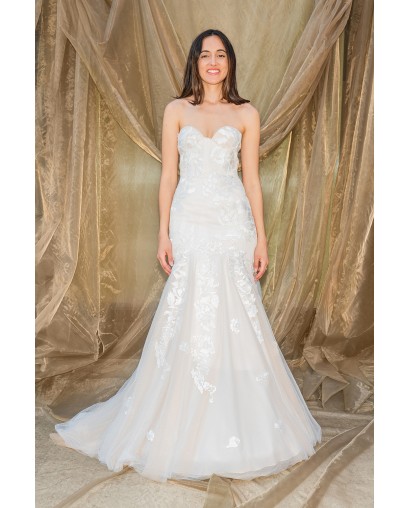 Robe de Mariée Bustier Coupe Sirène en Dentelle avec Traîne