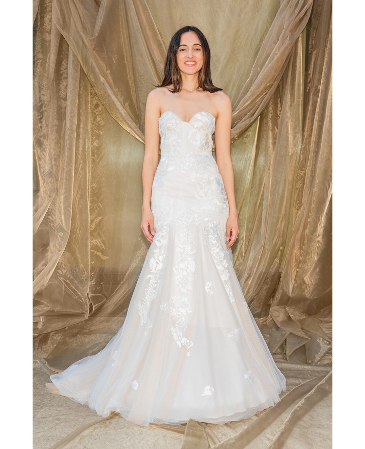 Robe de Mariée Bustier Coupe Sirène en Dentelle avec Traîne