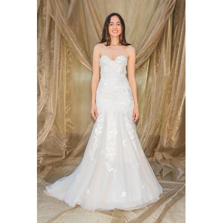 Robe de Mariée Bustier Coupe Sirène en Dentelle avec Traîne