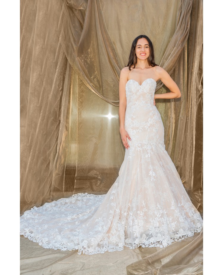 Robe de Mariée Bustier Coupe Sirène en Dentelle avec Traîne