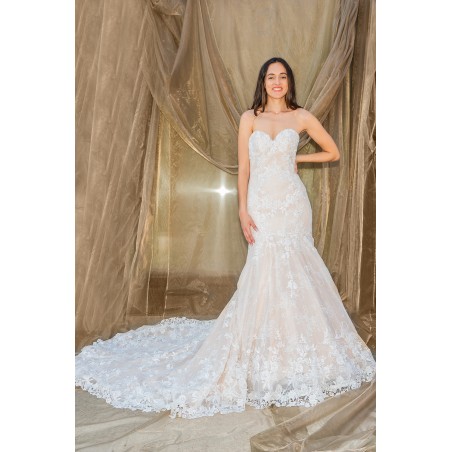 Robe de Mariée Bustier Coupe Sirène en Dentelle avec Traîne