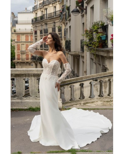 Robe de mariée sirène en dentelle et manches longues amovibles – Glamour raffiné