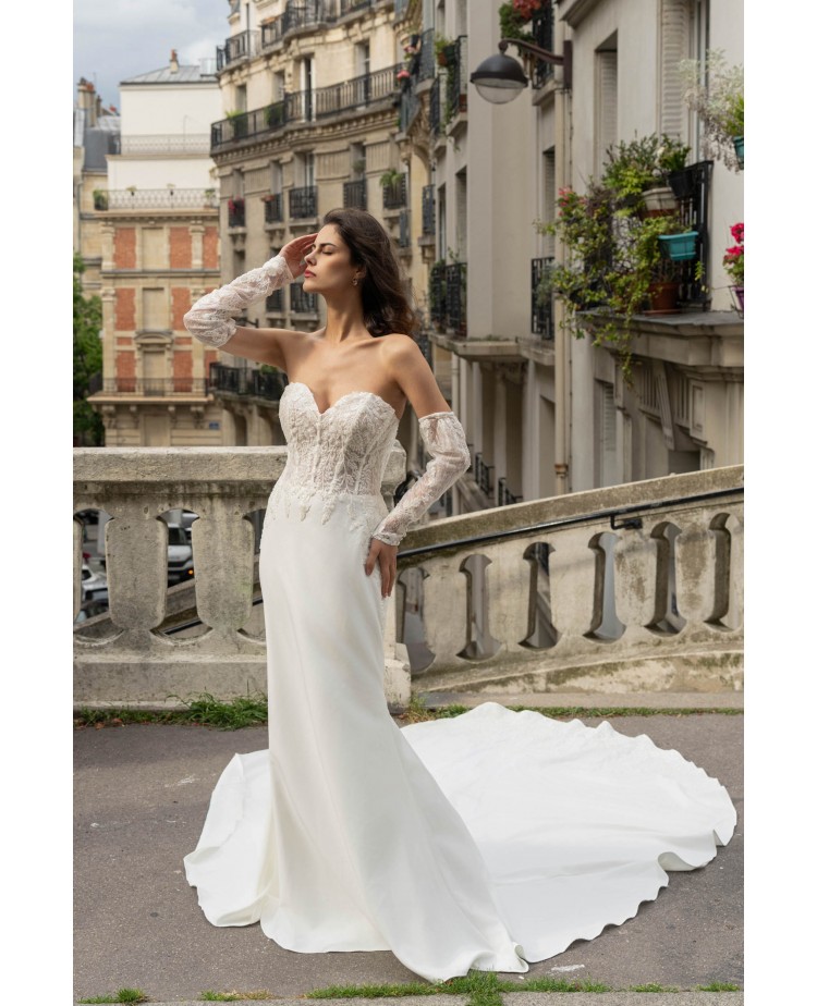 Robe de mariée sirène en dentelle et manches longues amovibles – Glamour raffiné