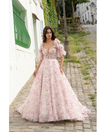 Robe de mariée princesse à imprimé floral rose – Romantisme bohème