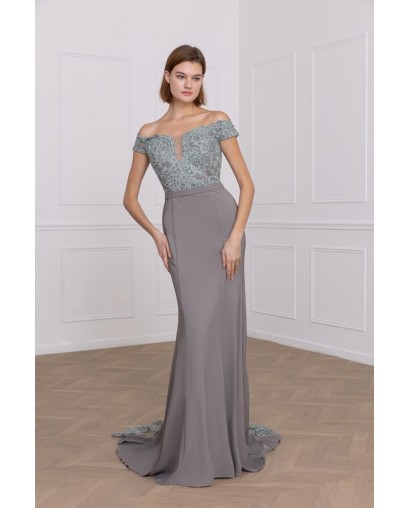 Robe de Cocktail Coupe Fourreau avec Haut en Dentelle et Jupe en Mikado- Promarried