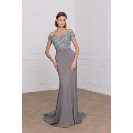 Robe de Cocktail Coupe Fourreau avec Haut en Dentelle et Jupe en Mikado- Promarried