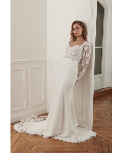 Robe de mariée Promarried – Décolleté cœur en dentelle florale, dos V & traîne brodée