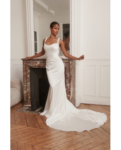 Robe de mariée Promarried – Bretelles perlées, coupe sirène épurée & traîne fluide