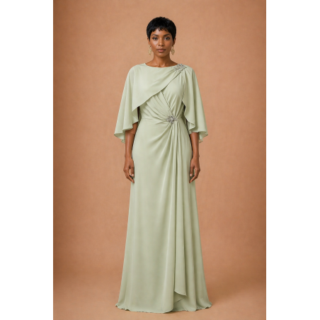 Robe drapée cape mousseline vert sauge Promarried