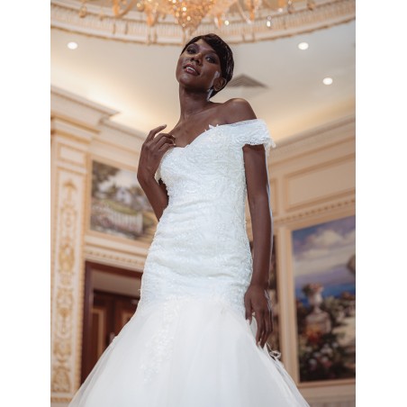 Robe-sirène-hors-l'épaule-Promarried-3270-ivoire