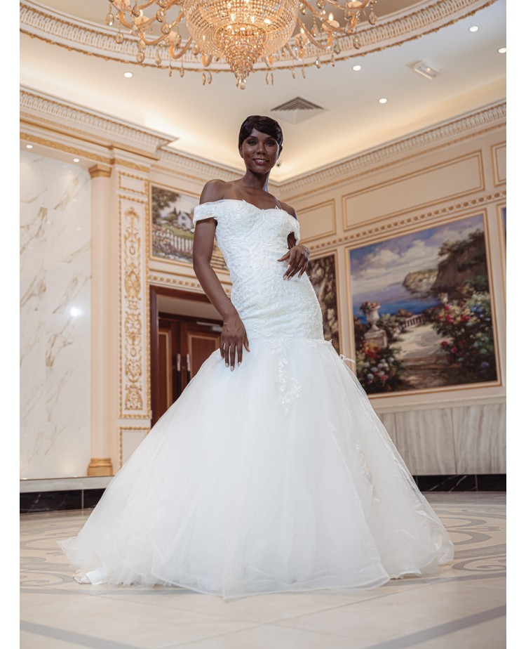 Robe-sirène-hors-l'épaule-Promarried-3270-ivoire
