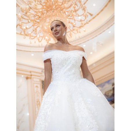 Robe-princesse-hors-l'épaules-avec-traine-6001-traine-ivoire