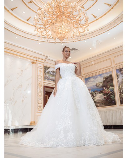 Robe-princesse-hors-l'épaules-avec-traine-6001-traine-ivoire