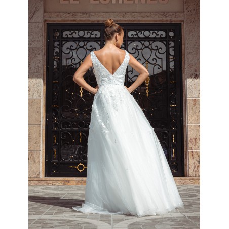 Robe-coupe-en-A-à-bretelle-Promarried-17172-Blanc