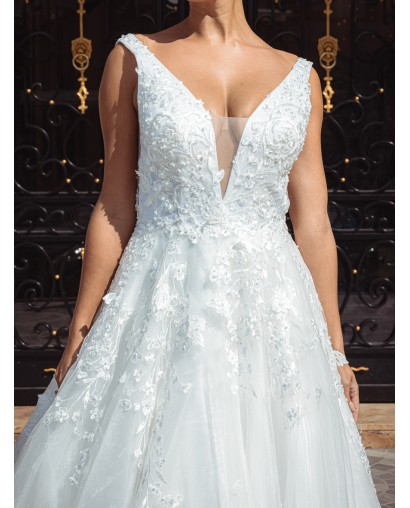 Robe-coupe-en-A-à-bretelle-Promarried-17172-Blanc