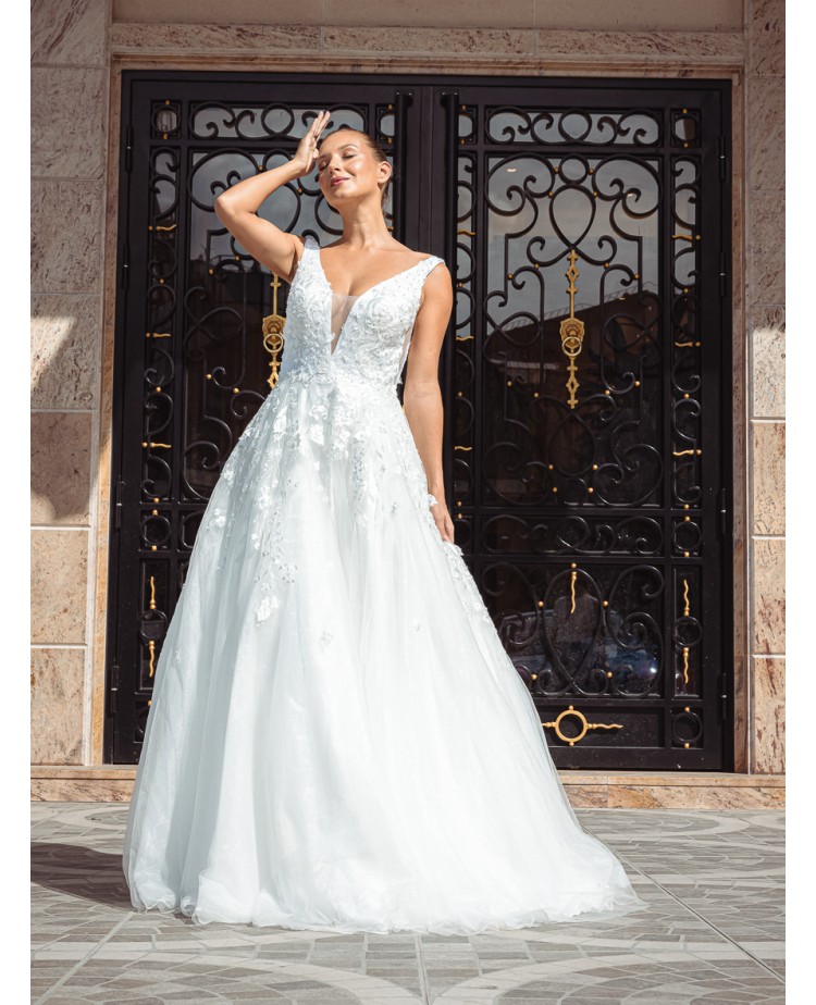 Robe-coupe-en-A-à-bretelle-Promarried-17172-Blanc
