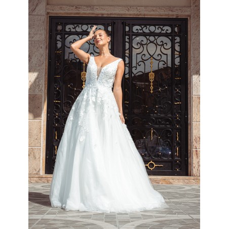 Robe-coupe-en-A-à-bretelle-Promarried-17172-Blanc