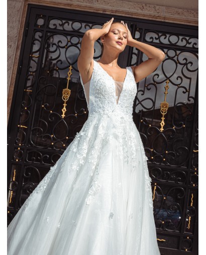 Robe-coupe-en-A-à-bretelle-Promarried-17172-Blanc